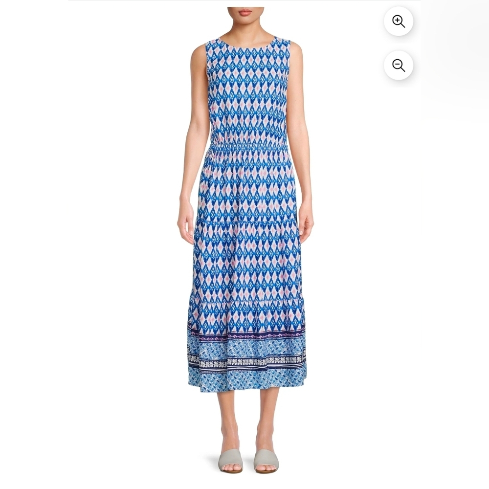 beachlunchlounge Blue and White Patterned Midi Dress